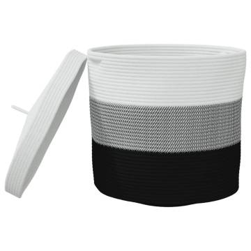 Storage Basket with Lid - White & Black Cotton Ø40x35 cm