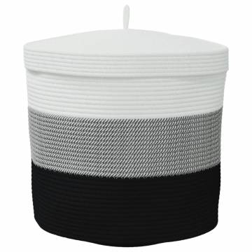 Storage Basket with Lid - White & Black Cotton Ø40x35 cm