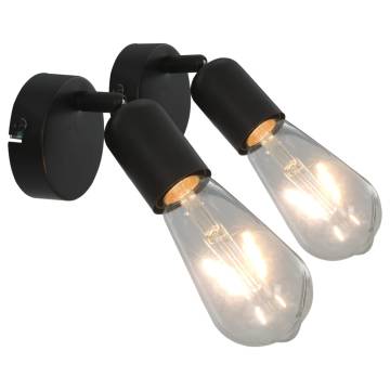 Spot Lights 2 pcs with Filament Bulbs 2 W Black E27 - Hipo Market