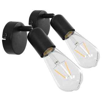 Spot Lights 2 pcs with Filament Bulbs 2 W Black E27 - Hipo Market