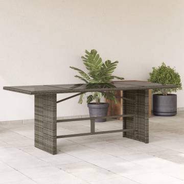 Garden Table with Glass Top - Grey Poly Rattan 190x80 cm