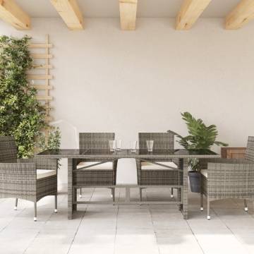 Garden Table with Glass Top - Grey Poly Rattan 190x80 cm