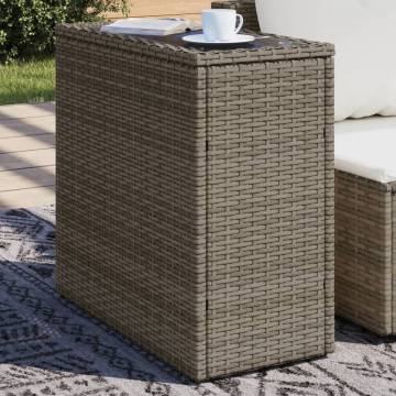 Garden Side Table with Glass Top - Grey 58x27.5 cm