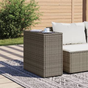 Garden Side Table with Glass Top - Grey 58x27.5 cm