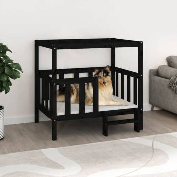 Dog Bed Black - Solid Pine Wood - 105.5 x 83.5 x 100 cm