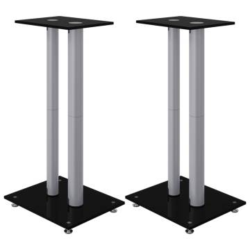 Speaker Stands 2pcs Black&Silver Tempered Glass - Stylish Design