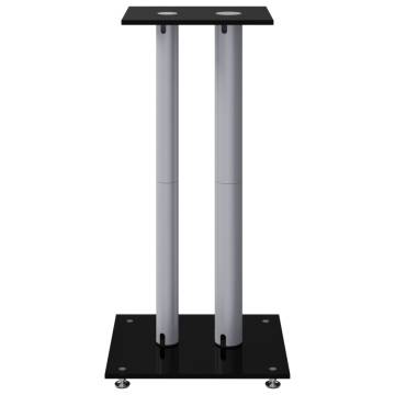 Speaker Stands 2pcs Black&Silver Tempered Glass - Stylish Design