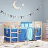 Kids' Loft Bed with Curtains Blue - Solid Pine Wood 90x190cm