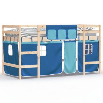 Kids' Loft Bed with Curtains Blue - Solid Pine Wood 90x190cm