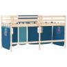 Kids' Loft Bed with Curtains Blue - Solid Pine Wood 90x190cm