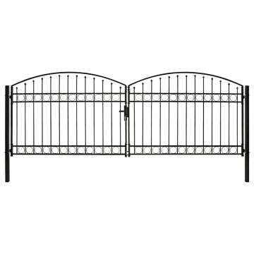 Double Arched Top Steel Fence Gate - 400x125 cm Black