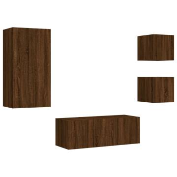 5 Piece TV Wall Units with LED - Brown Oak Engineered Wood