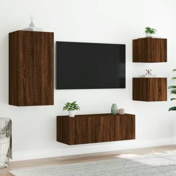 5 Piece TV Wall Units with LED - Brown Oak Engineered Wood