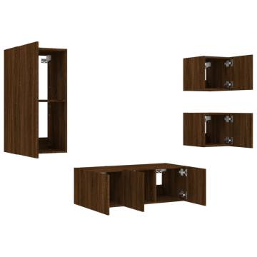 5 Piece TV Wall Units with LED - Brown Oak Engineered Wood