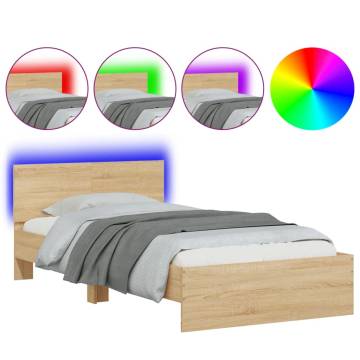 Sonoma Oak Bed Frame with LED Lights - 100x200 cm | HipoMarket