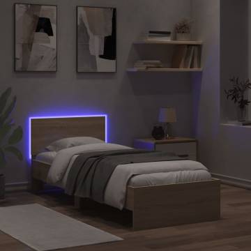 Sonoma Oak Bed Frame with LED Lights - 90x200 cm