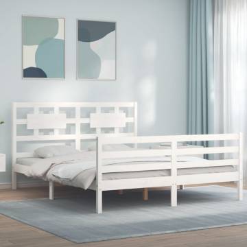 White Bed Frame with Headboard 160x200 cm - Solid Wood