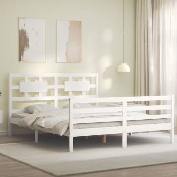 White Bed Frame with Headboard 160x200 cm - Solid Wood