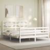 White Bed Frame with Headboard 160x200 cm - Solid Wood