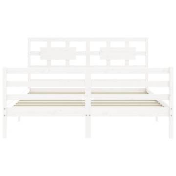 White Bed Frame with Headboard 160x200 cm - Solid Wood