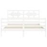 White Bed Frame with Headboard 160x200 cm - Solid Wood