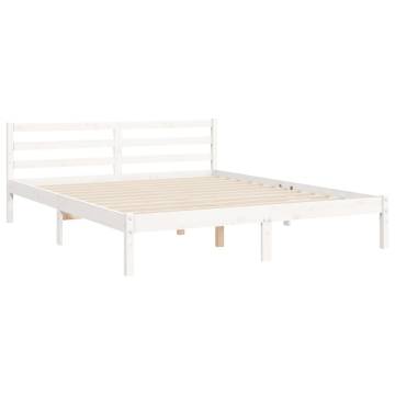 White Bed Frame with Headboard 160x200 cm - Solid Wood