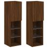 Stylish Brown Oak TV Cabinets with LED Lights - Set of 2