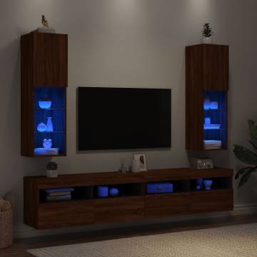 Stylish Brown Oak TV Cabinets with LED Lights - Set of 2