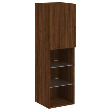 Stylish Brown Oak TV Cabinets with LED Lights - Set of 2