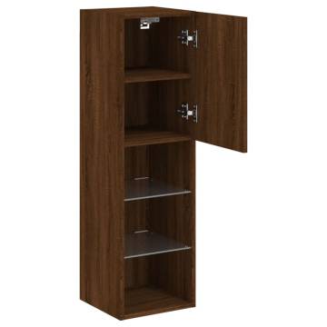 Stylish Brown Oak TV Cabinets with LED Lights - Set of 2