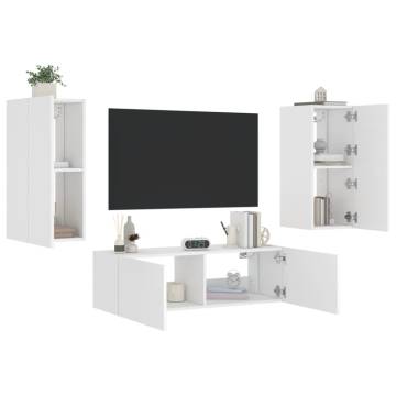 3 Piece TV Wall Cabinets with LED Lights - White | Hipomarket