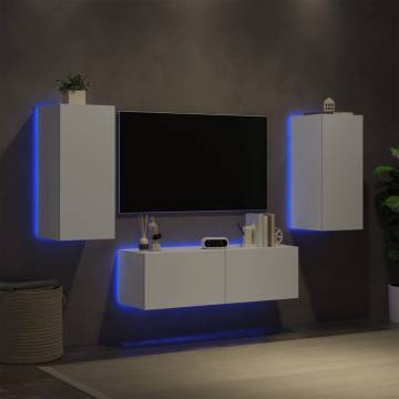 3 Piece TV Wall Cabinets with LED Lights - White | Hipomarket