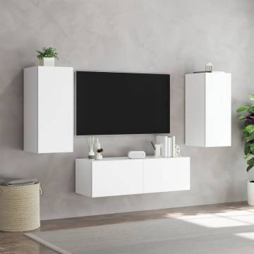 3 Piece TV Wall Cabinets with LED Lights - White | Hipomarket