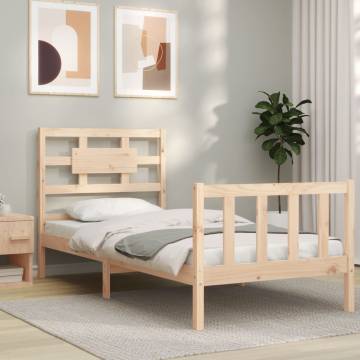 Solid Wood Bed Frame with Headboard - 90x200 cm | Hipo Market