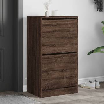 Shoe Cabinet with 2 Flip-Drawers in Brown Oak - Hipomarket