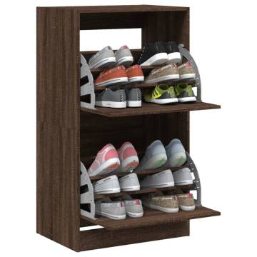 Shoe Cabinet with 2 Flip-Drawers in Brown Oak - Hipomarket