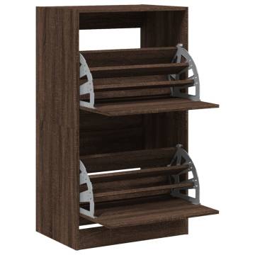 Shoe Cabinet with 2 Flip-Drawers in Brown Oak - Hipomarket