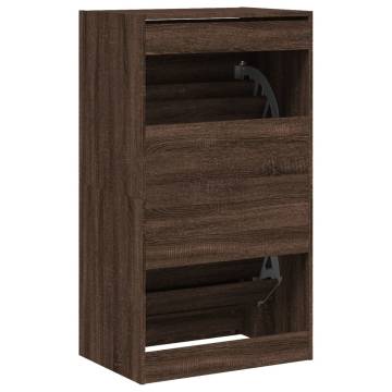 Shoe Cabinet with 2 Flip-Drawers in Brown Oak - Hipomarket