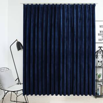 Elegant Dark Blue Velvet Blackout Curtain - 290x245 cm