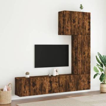 5 Piece Smoked Oak TV Wall Units - Stylish & Space-Saving