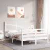 White Small Double Bed Frame with Headboard - Solid Wood