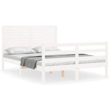 White Small Double Bed Frame with Headboard - Solid Wood