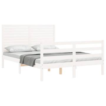 White Small Double Bed Frame with Headboard - Solid Wood