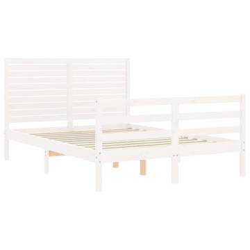 White Small Double Bed Frame with Headboard - Solid Wood