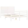 White Small Double Bed Frame with Headboard - Solid Wood