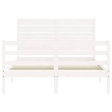 White Small Double Bed Frame with Headboard - Solid Wood