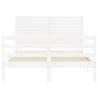 White Small Double Bed Frame with Headboard - Solid Wood