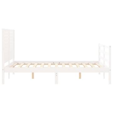 White Small Double Bed Frame with Headboard - Solid Wood