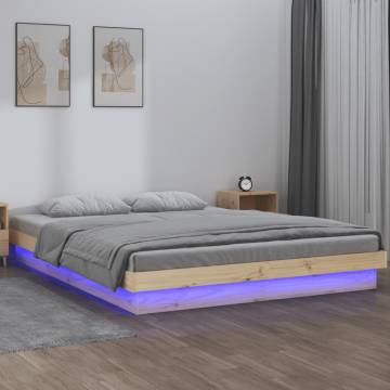 LED Bed Frame 135x190 cm Double Solid Wood | Hipomarket UK