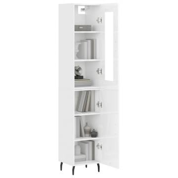 Stylish High Gloss White Highboard - 34.5x34x180 cm